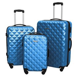 3 PC Luggage Set Durable Lightweight Hard Case Spinner Suitecase LUG3 SS577A BLUE BLUE