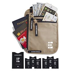 Zero Grid Neck Wallet w/RFID Blocking- Concealed Travel Pouch & Passport Holder