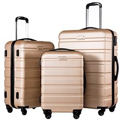 Coolife Luggage 3 Piece Set Suitcase Spinner Hardshell Lightweight (champagne3)