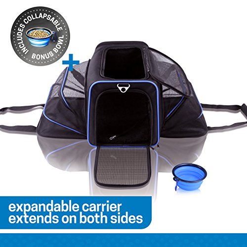 Ruff n Ruffus Dual Expandable Soft Pet Carrier + FREE BOWL | Airline Approved | Safe for use as  ...