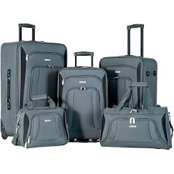 Flieks 5 Piece Luggage Set Deluxe Expandable Rolling Suitcase (Gray)