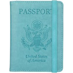 GDTK Leather Passport Holder Cover Case RFID Blocking Travel Wallet (Sky Blue #3)