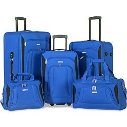 Flieks 5 Piece Luggage Set Deluxe Expandable Rolling Suitcase (Blue)