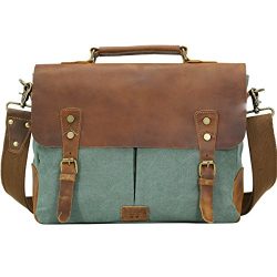 WOWBOX Messenger Bag for Men 14 inch Vintage Leather and Canvas Men’s Satchel Shoulder Bag ...