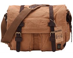 Berchirly Military Canvas Leather Messenger Shoulder Bag Fits 13.3″ Laptop