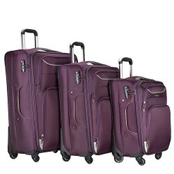 3 PC Luggage Set Durable Lightweight Soft Case Spinner Suitecase LUG3 RS3049 PURPLE