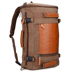 WITZMAN Men Vintage Canvas Rucksack Travel Duffel Backpack Retro Hiking Bag 2063 (22inch Brown)