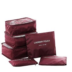 La Ventus 6 Set Packing Cubes,Travel Luggage Organizer-3 Travel Cubes + 3 Pouches (Wine Red)