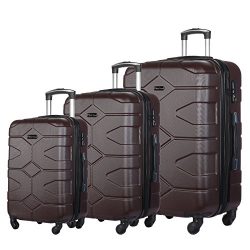 3 Piece Luggage Set Durable Lightweight Hard Case Spinner Suitecase LUG3 LY09 BROWN