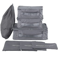 Hopsooken Travel Organizer Luggage Compression Pouches, Gray (7-Piece Set)