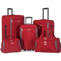 Flieks 5 Piece Luggage Set Deluxe Expandable Rolling Suitcase (Red.)