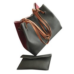 Women Leather Litchi Stria Handbag Bucket Bag Shoulder Bag+Messenger Bag (42cm(L)18cm(W)30cm(H), ...