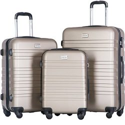 Merax Luggages 3 Piece Luggage Set Lightweight Spinner Suitcase (Champagne)