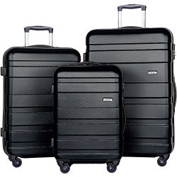 Merax Aphro 3 Piece Luggage Set Lightweight ABS Spinner Suitcase (Black)