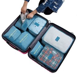 7Pcs Waterproof Travel Storage Bags Clothes Packing Cube Luggage Organizer Pouch (Grey blue)