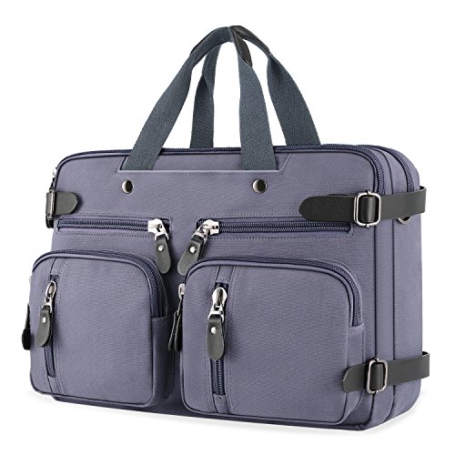 Plambag Canvas Briefcase Backpack, Convertible 15" Laptop Messenger Bag