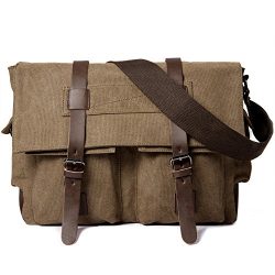 Messenger Bag, Cambond Canvas Laptop Satchel Bag Vintage 14″ Military Shoulder Bookbag Tra ...