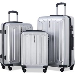 Flieks 3 Piece Luggage Set Eco-friendly Spinner Suitcase with TSA Lock (Silver)