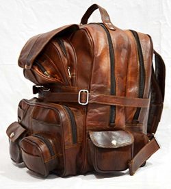 Shakun Leather Handmade Men’s Real Leather Backpack Laptop Bag Large Hiking Travel Camping ...