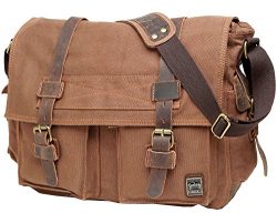 Berchirly Canvas Cow Leather Vintage Classic Army Messenger Shoulder Bag Cross-body Bags