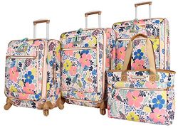 Lily Bloom Luggage Set 4 Piece Suitcase Collection With Spinner Wheels For Woman (Trop Pineapple)