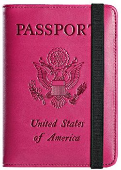 Passport Holder Cover Wallet RFID Blocking Leather Card Case Travel Document Organizer (Purple)