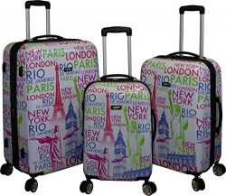 Kemyer 888 Vintage World Series Lightweight 3-PC Expandable Hardside Spinner Luggage Set (Eiffel ...