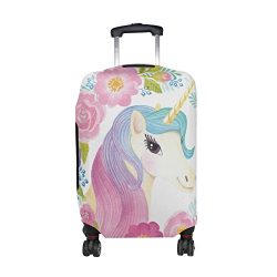 Cooper girl Unicorn Flowers Rose Travel Luggage Cover Suitcase Protector Fits 23-26 Inch