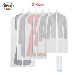 TESHILA 3 Sizes Clothes Garment Bags, PEVA Dust Proof Clothing Covers Pack of 6 Clear Breathable ...