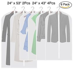 Etmury Garment Bag 6 Pack of PEVA Translucent Clothing Dust Cover Bags Set with Zipper Breathabl ...