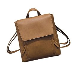 LLguz Fresh Unique And Lively Women Fashion Simple Leather Rucksack Travel Backpack Bookbags (Khaki)