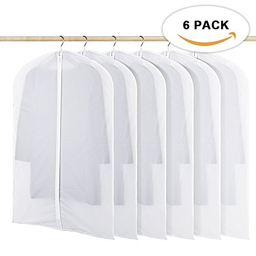 Garment Bag, Clear Moth Proof Suit Cover, 6 Pack Breathable PEVA Garment Protector Covers, Full  ...