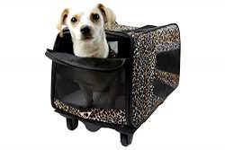 Pet Smart Cart, Medium, Leopard, Rolling Carrier with wheels soft sided collapsible Folding Trav ...
