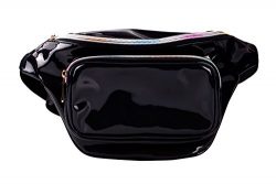 G-Fiend Women Waist Pack Holographic Shiny Fanny Pack Fashion Bum Bag (b.Black)