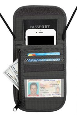 Travelambo Neck Wallet and Passport Holder Travel Wallet with RFID Blocking for Security (gray w ...
