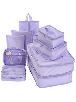 Travel Packing Cubes Set Toiletry Kits Bonus Shoe Bag JJ POWER Luggage Organizers (Purple)