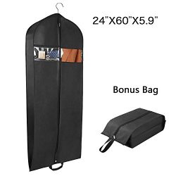 Garment Bags for Travel 60″x24″x5.9″ Gusseted Suit Bag with Clear Zipper Pocket