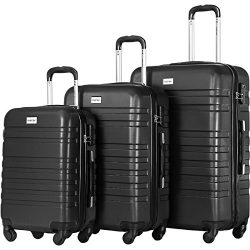 Merax Luggage Set 3 Piece Lightweight Spinner Suitcase (Black)
