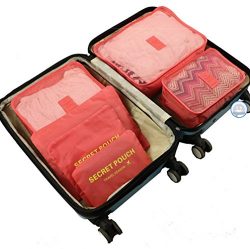 6Pcs Travel Storage Bags Clothes Packing Cubes Luggage Organizer Pouch (Light red)