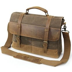 Lifewit Mens Messenger Bag 15.6 Inch Waterproof Vintage Waxed Canvas Genuine Leather Laptop Bag  ...