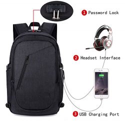 Business Laptop Backpack, FLYMEI Anti Theft Waterproof Bookbag with USB Charging Port and Headph ...