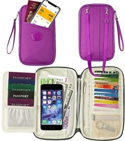 Passport Wallet Holder for Men&Women, w/RFID Blocking Document Holder Organiser Purple Trave ...