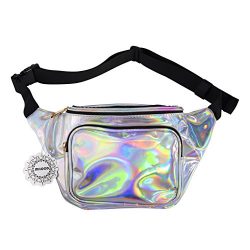 WODODO Fanny Pack for Women Party Waist Festival Money Belt Leather Pouch Concert Holographic Wa ...