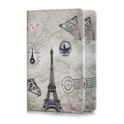 EpicGadget RFID Blocking Premium Leather Passport Holder Travel Wallet Cover Case (Eiffel Tower)