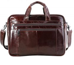 Veediyin Men’s Leather Business Briefcase Bag, Fit 17.3 inch Laptop Computer Case, Messeng ...
