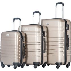 Merax Luggage Set 3 Piece Lightweight Spinner Suitcase (Champagne)