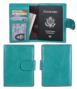 Banuce Italian Leather Passport Cover Card Holder Travel Wallet Color Green