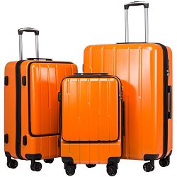 Coolife Luggage Expandable Suitcase 3 Piece Set ABS+PC TSA Lock with Computer Pocket (Orange new)