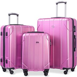 Merax 3 Piece P.E.T Luggage Set Eco-friendly Light Weight Travel Suitcase (Rose)