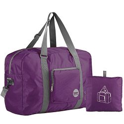 Wandf Foldable Travel Duffel Bag Luggage Sports Gym Water Resistant Nylon (Plum)